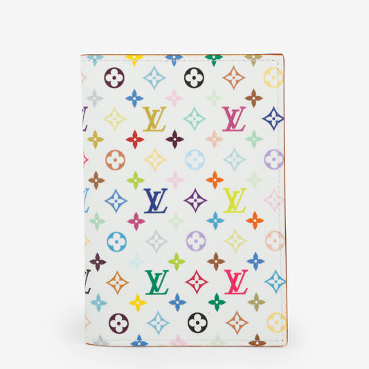 LV x TM Takashi Passport Cover, White Mullticolor