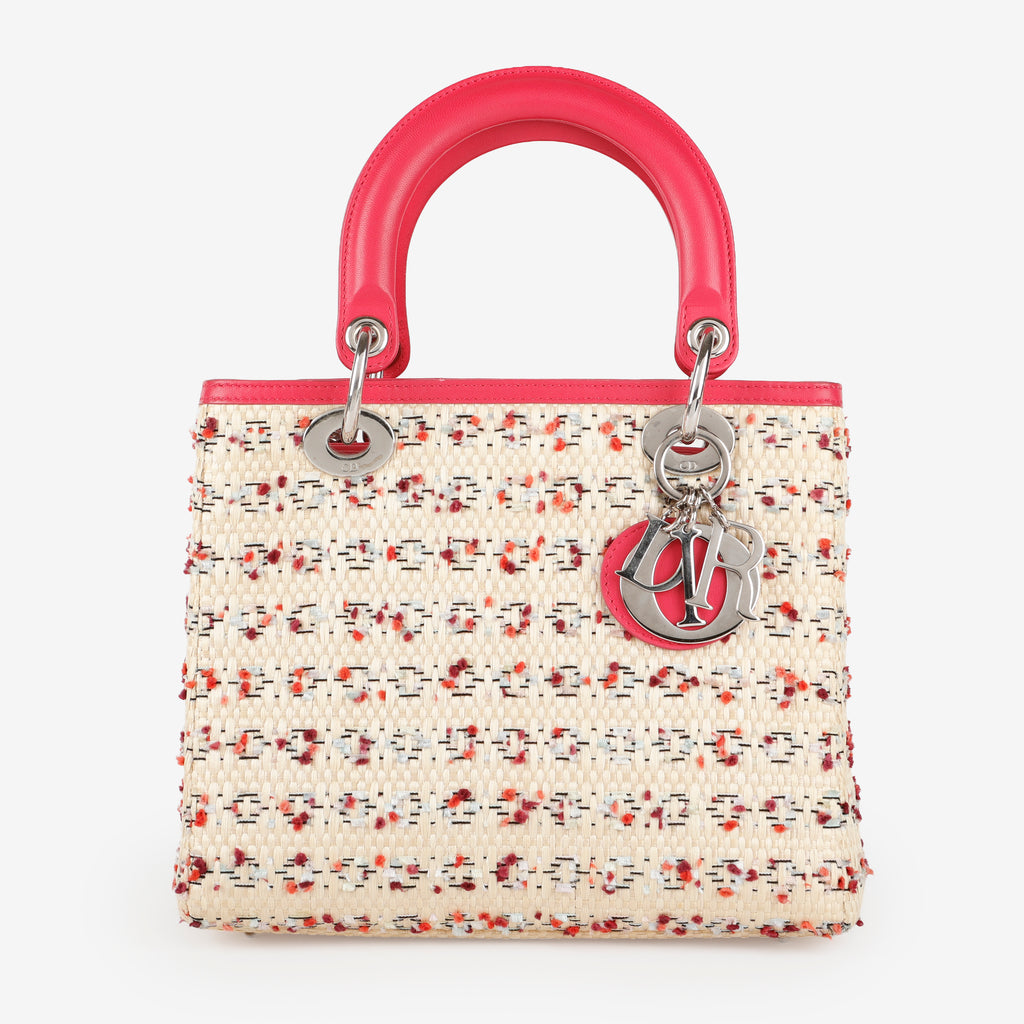 Lady Dior Leather x Straw Beige & Pink