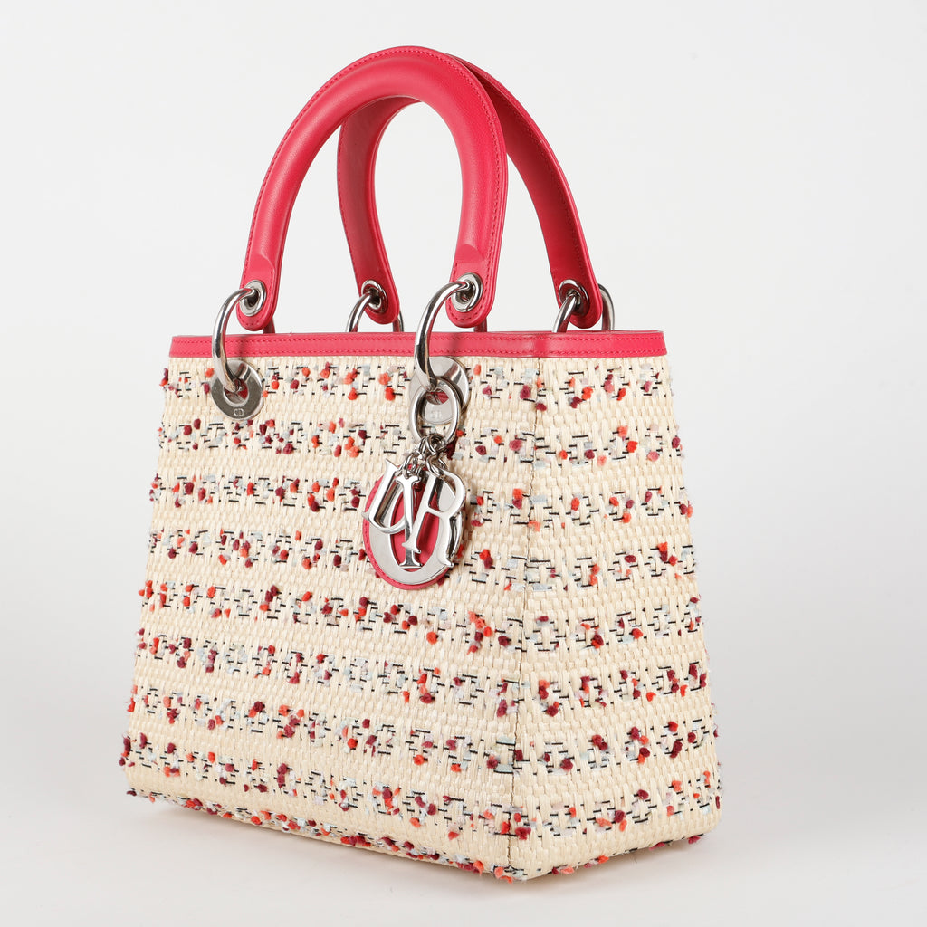 Lady Dior Leather x Straw Beige & Pink