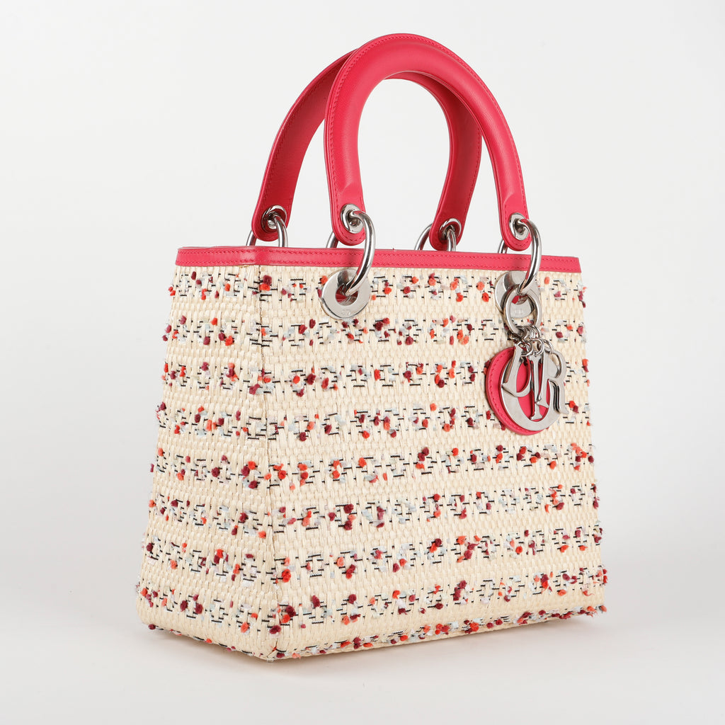 Lady Dior Leather x Straw Beige & Pink
