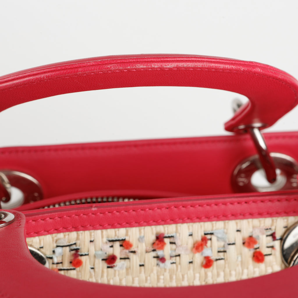 Lady Dior Leather x Straw Beige & Pink