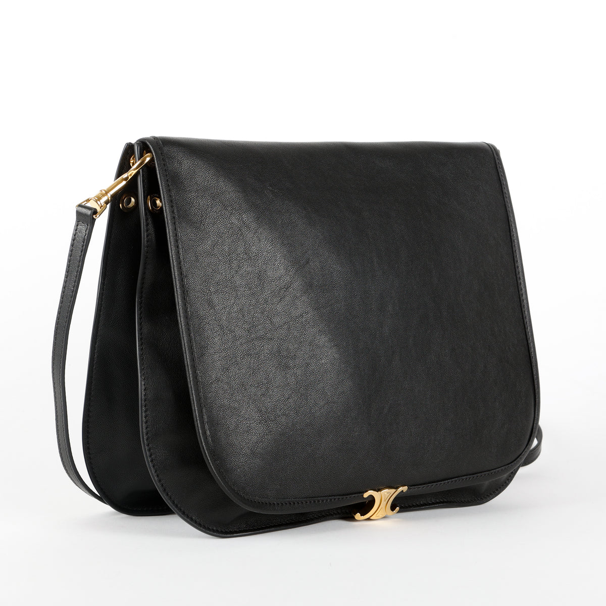 Soft Triomphe Besace, Black Supple Lambskin