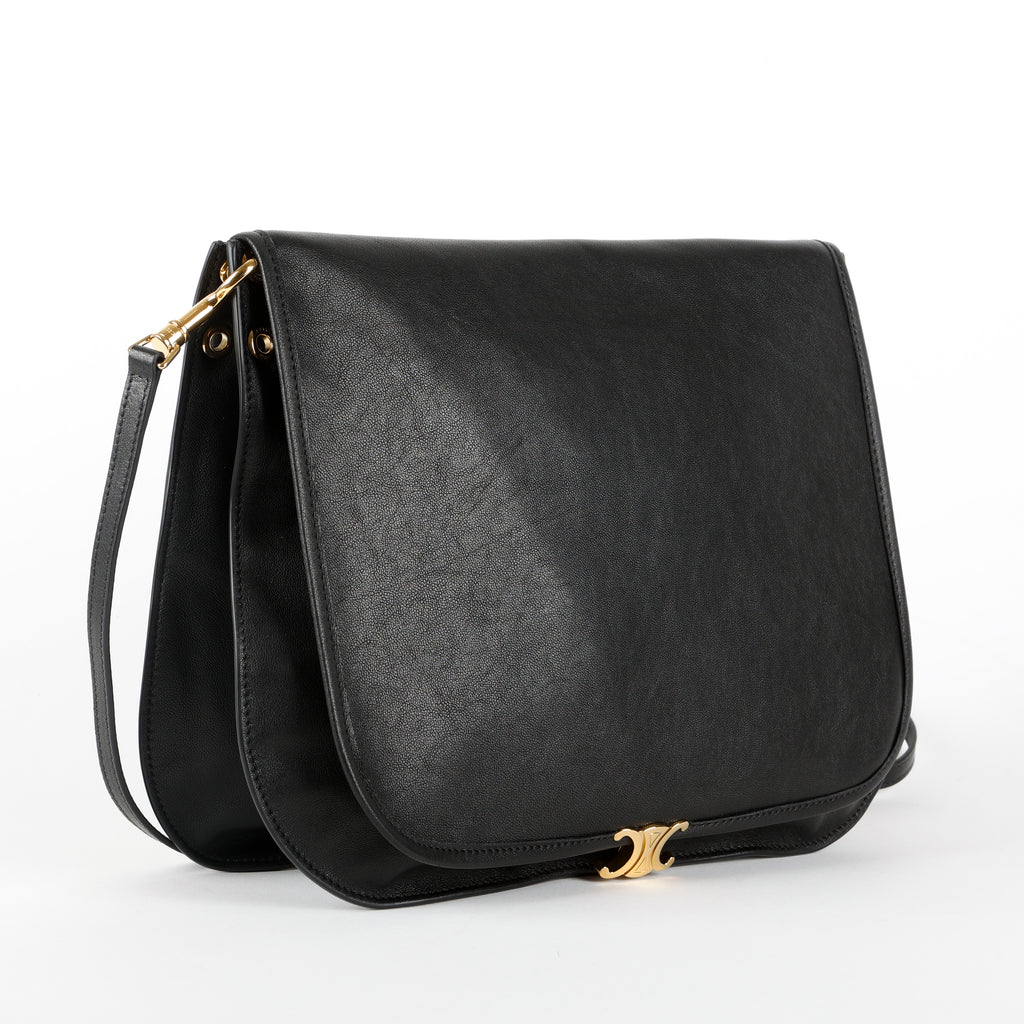 Soft Triomphe Besace, Black Supple Lambskin