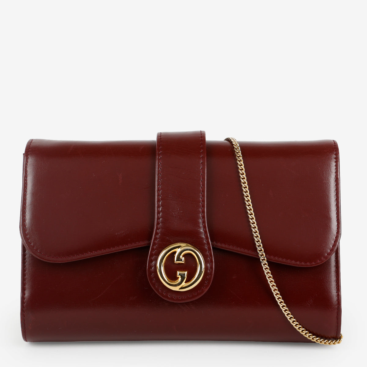 Vintage Interlocking GG Wallet on Chain, Burgundy