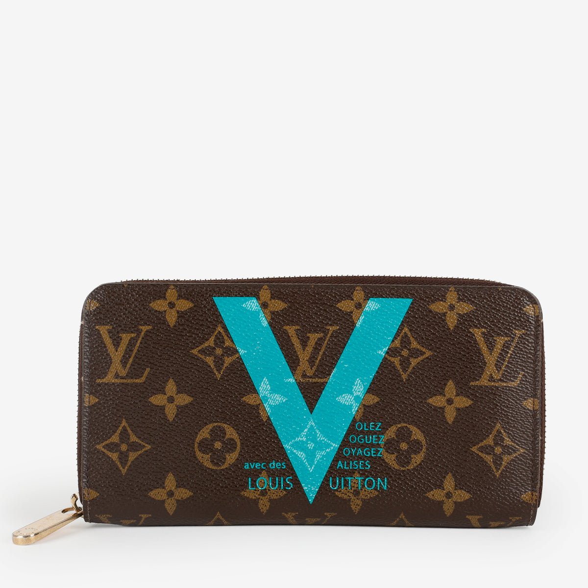 V Zippy Wallet, Monogram Turquoise
