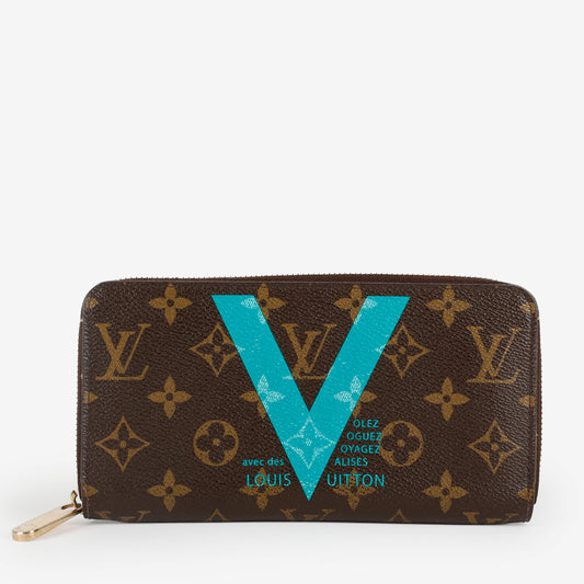 V Zippy Wallet, Monogram Turquoise