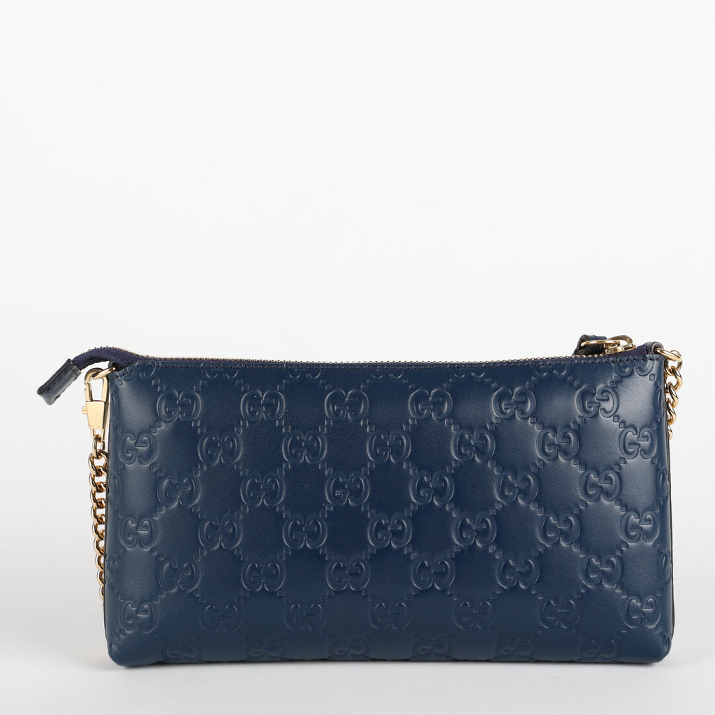 Cosmetic Pouch on Chain, Blue Embossed GG