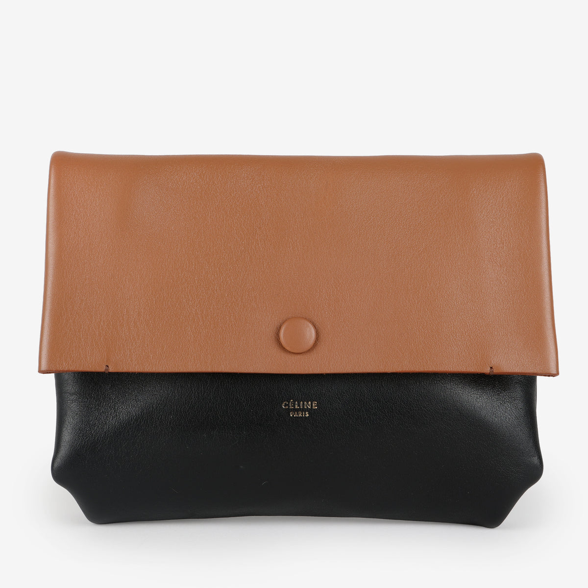 Bicolor Leather Pouch, Brown/Black/Cream