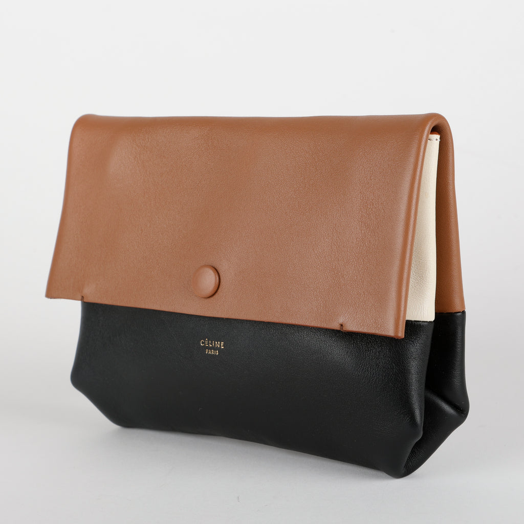 Bicolor Leather Pouch, Brown/Black/Cream