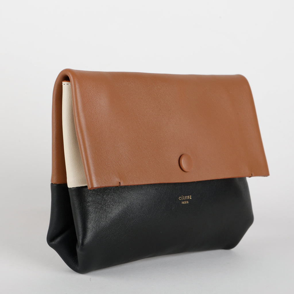 Bicolor Leather Pouch, Brown/Black/Cream