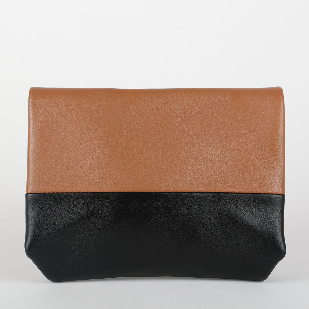 Bicolor Leather Pouch, Brown/Black/Cream