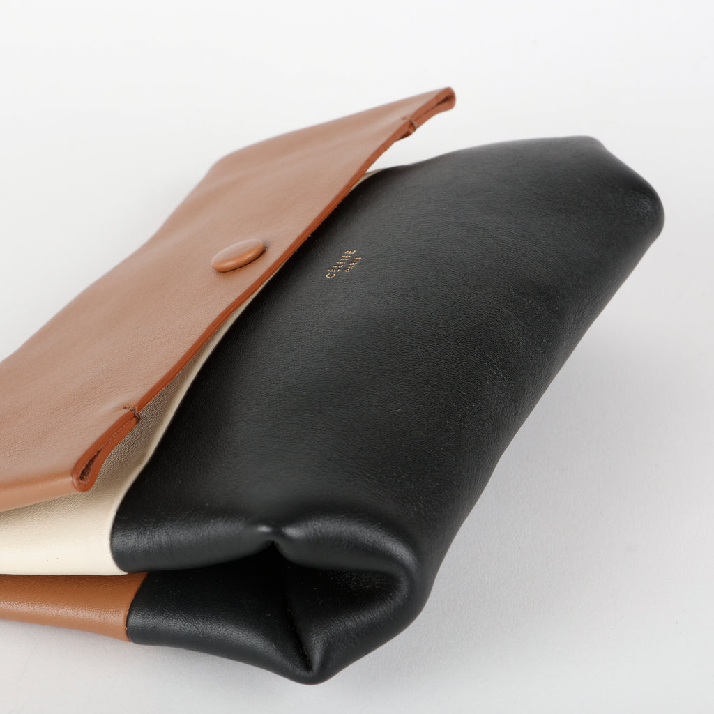 Bicolor Leather Pouch, Brown/Black/Cream