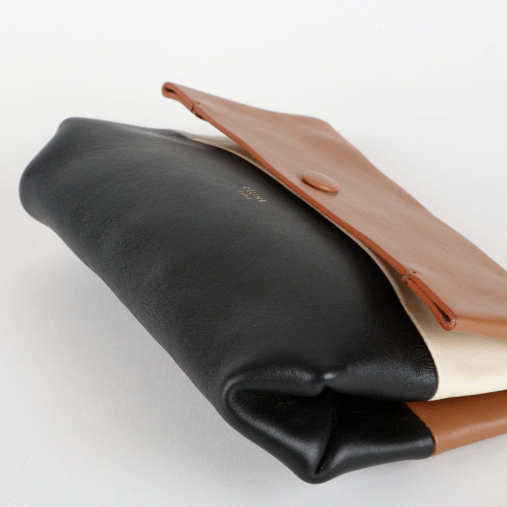 Bicolor Leather Pouch, Brown/Black/Cream