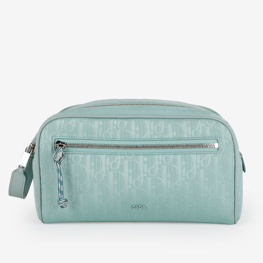 Double Zip Nylon Toiletry Pouch, Mint Green