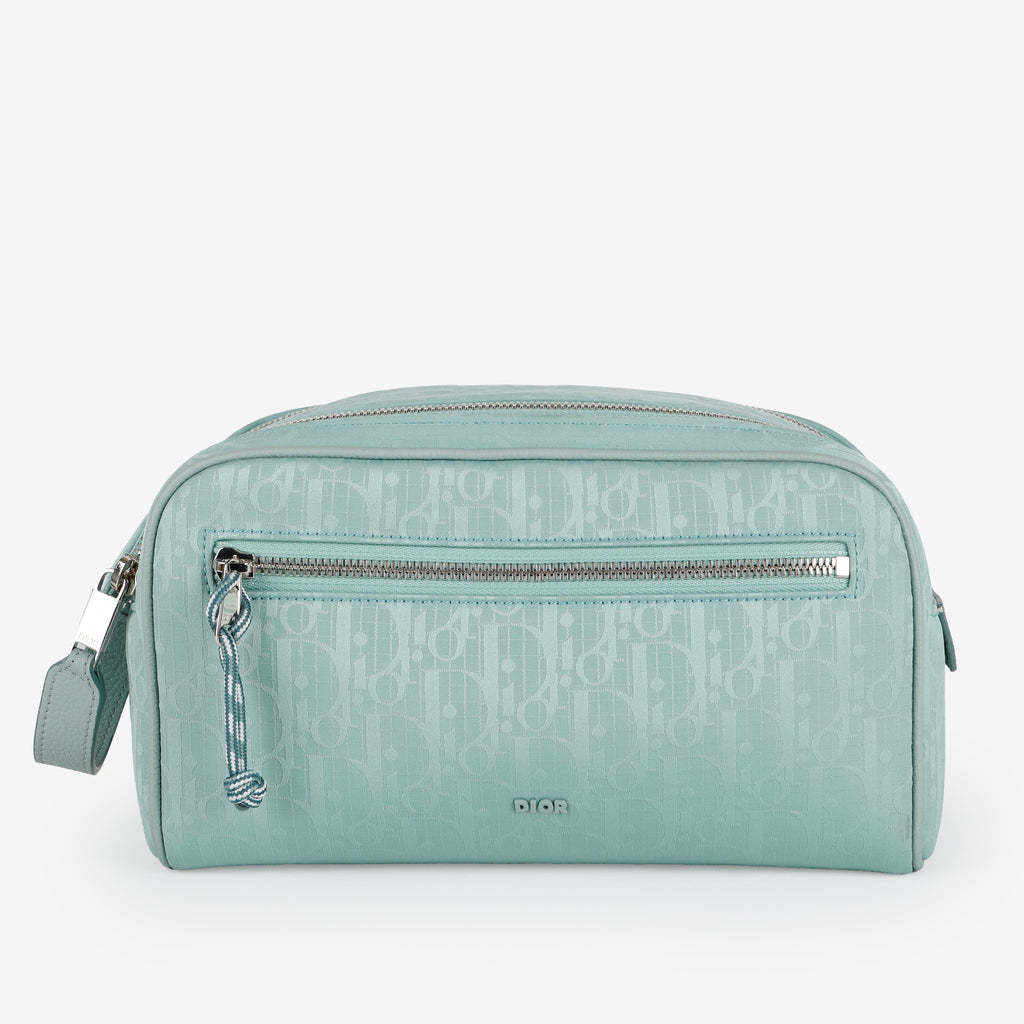 Double Zip Nylon Toiletry Pouch, Mint Green