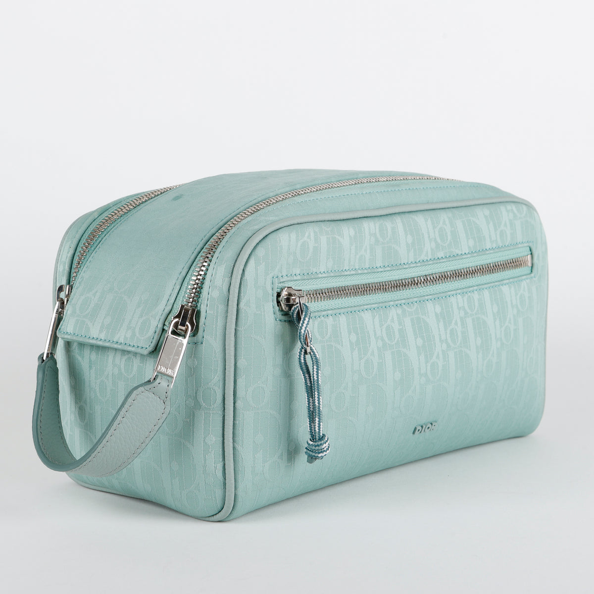 Double Zip Nylon Toiletry Pouch, Mint Green