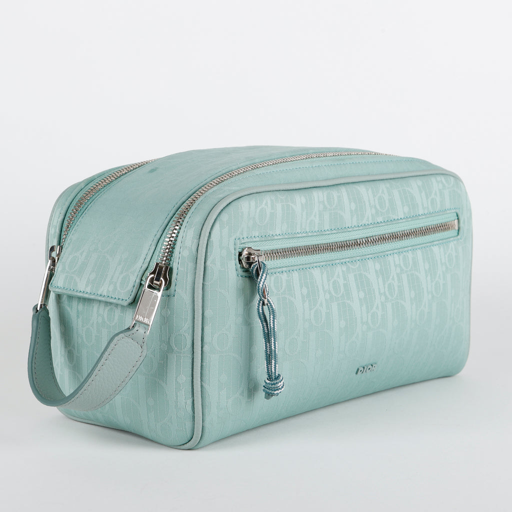 Double Zip Nylon Toiletry Pouch, Mint Green