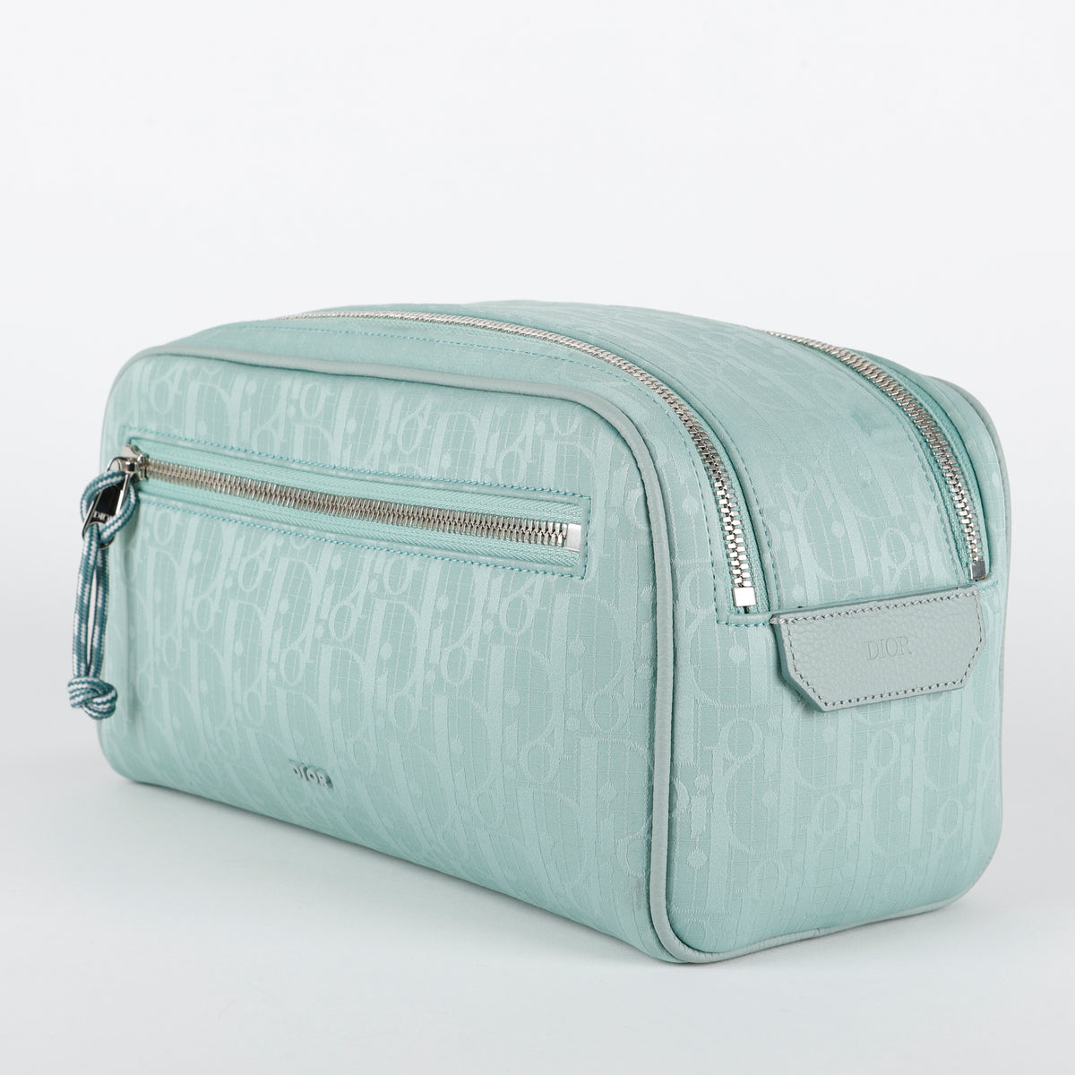 Double Zip Nylon Toiletry Pouch, Mint Green