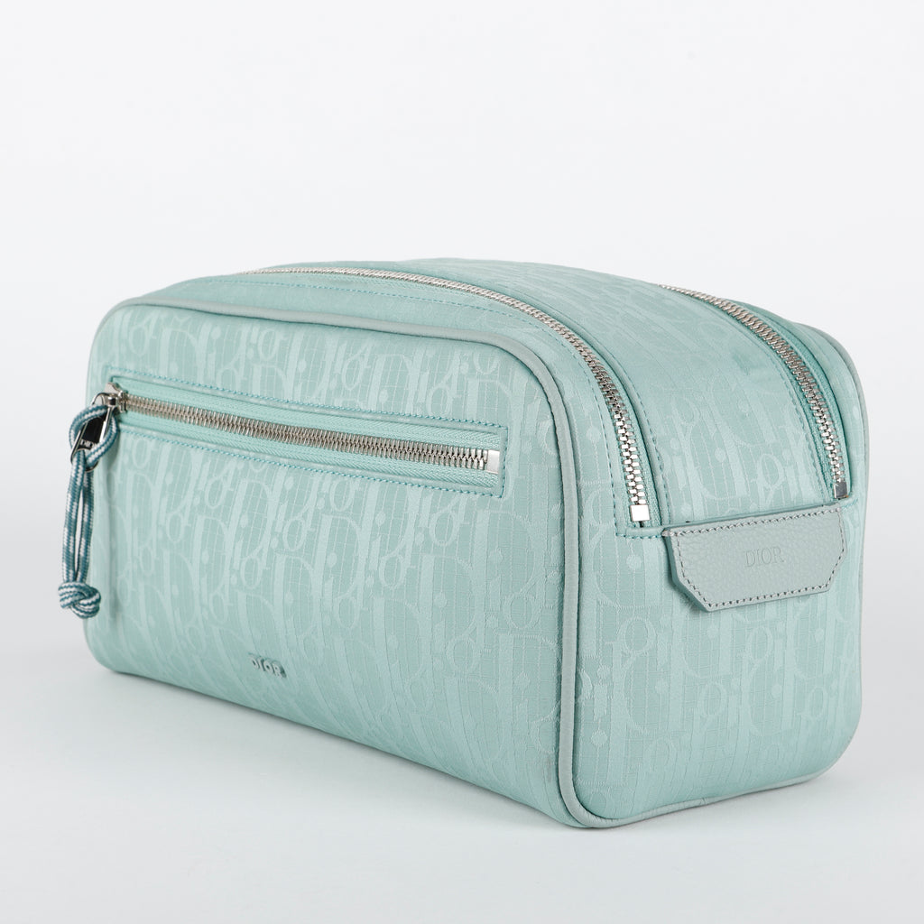 Double Zip Nylon Toiletry Pouch, Mint Green