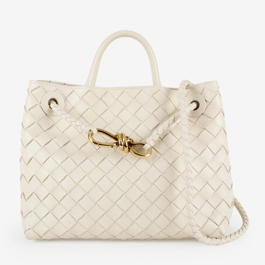 Small Intrecciato Andiamo Top Handle, Cream