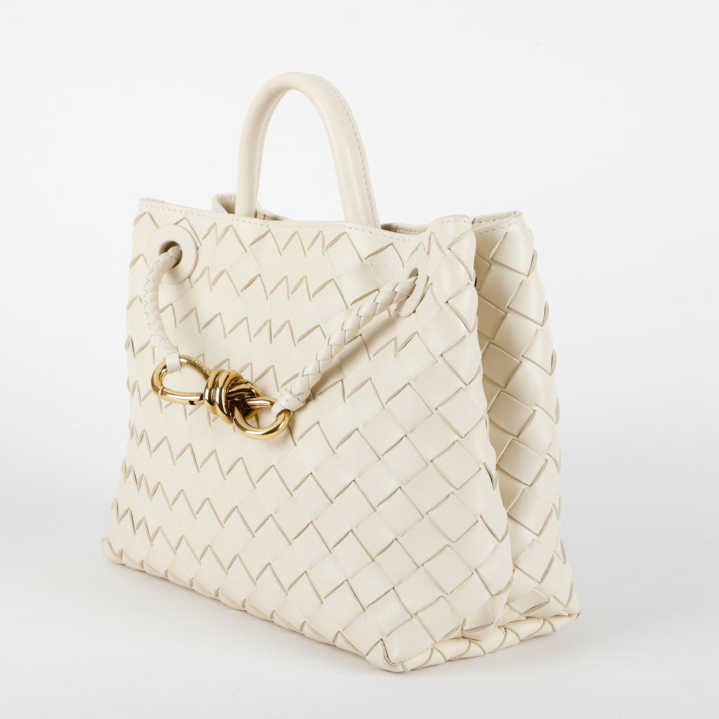 Small Intrecciato Andiamo Top Handle, Cream