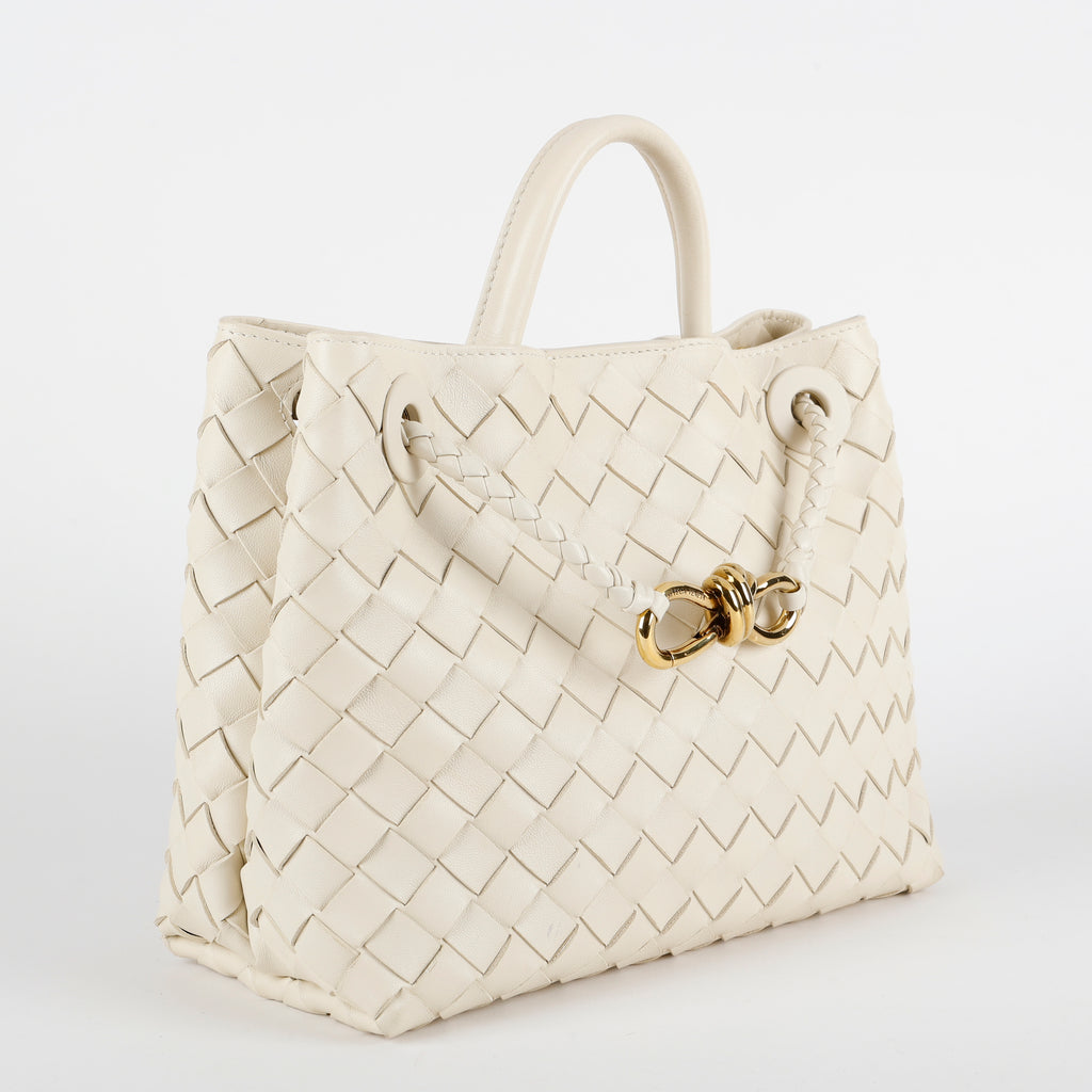 Small Intrecciato Andiamo Top Handle, Cream