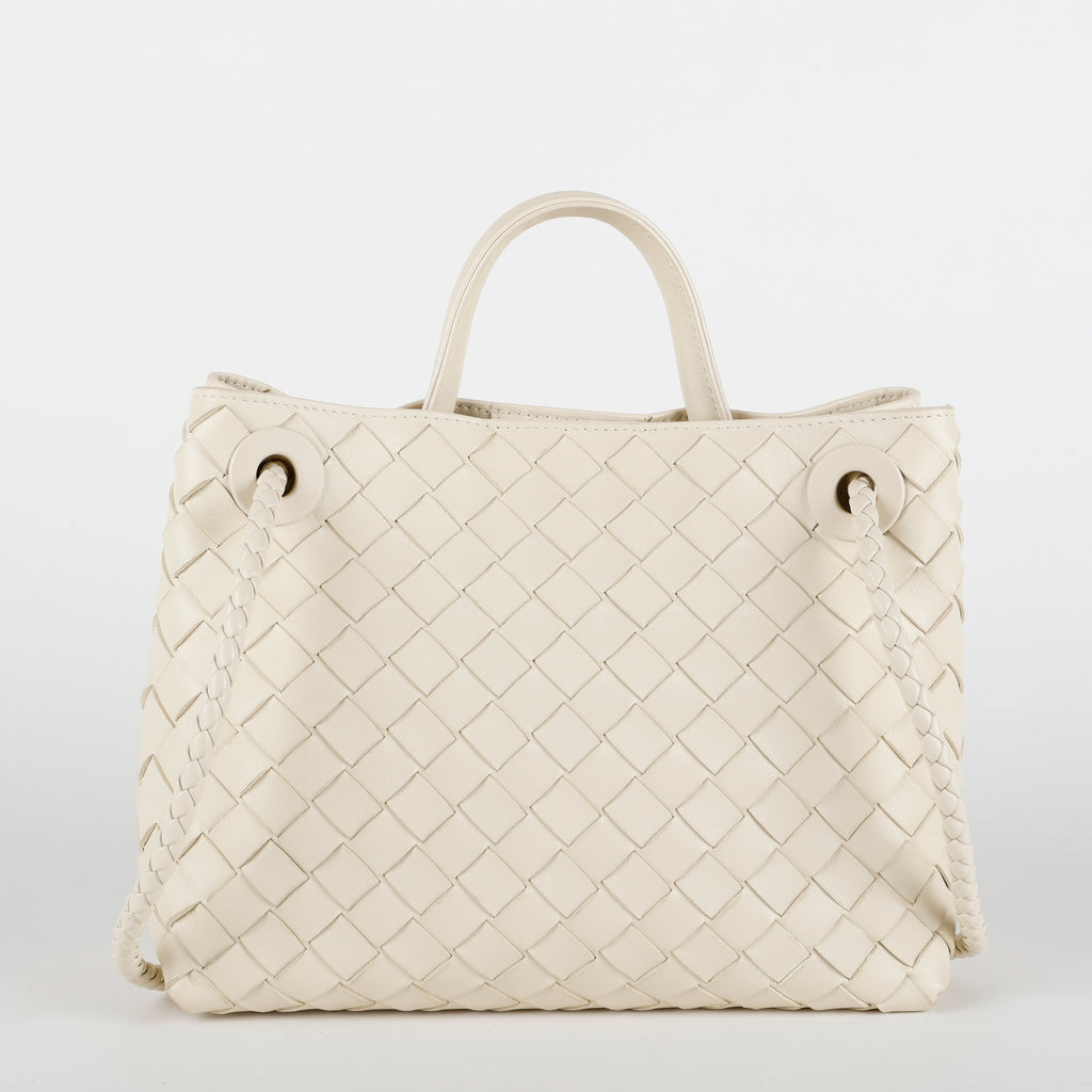 Small Intrecciato Andiamo Top Handle, Cream
