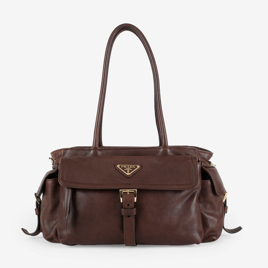 Medium Explore Tote, Brown Nappa Calfskin