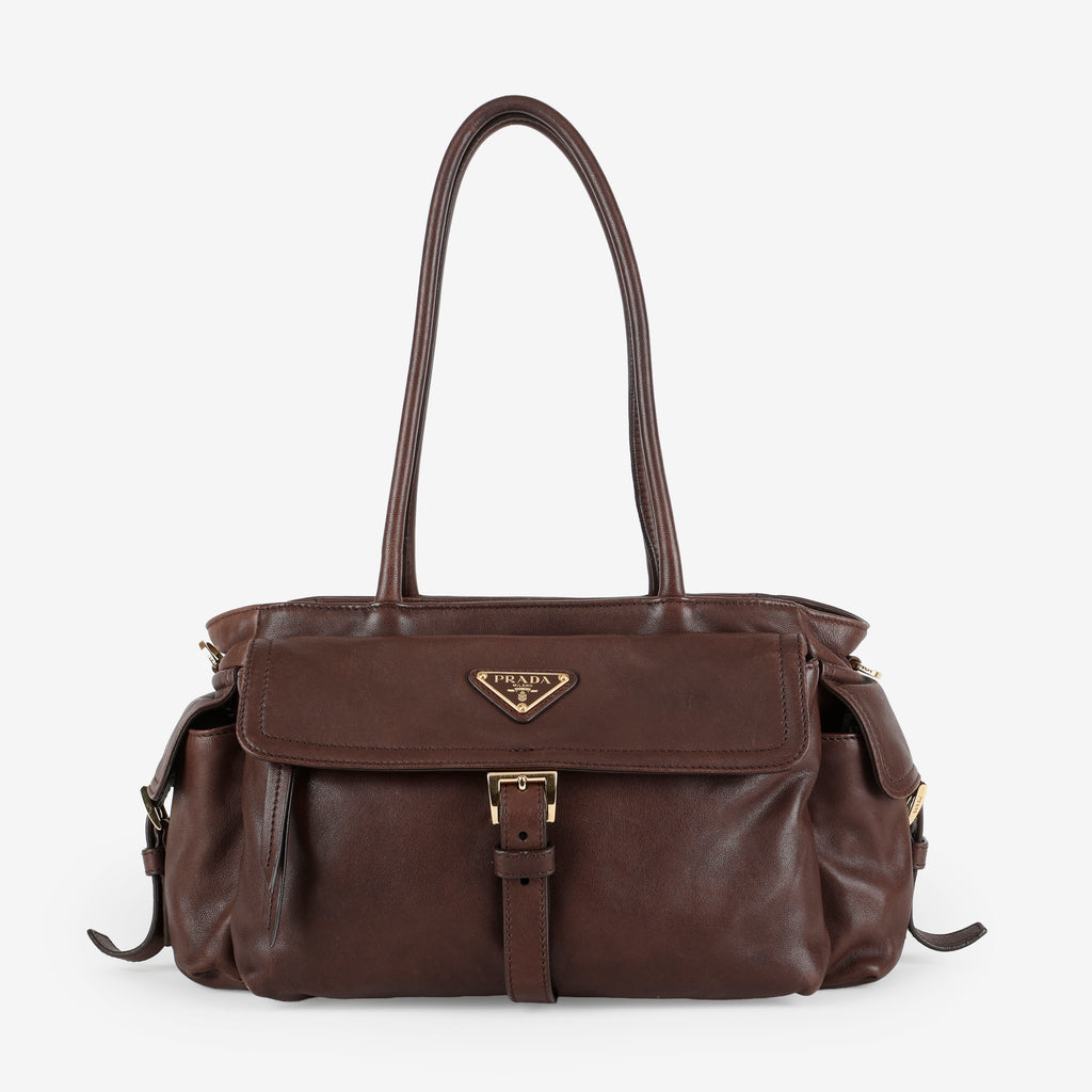 Medium Explore Tote, Brown Nappa Calfskin