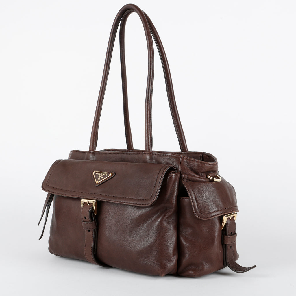 Medium Explore Tote, Brown Nappa Calfskin