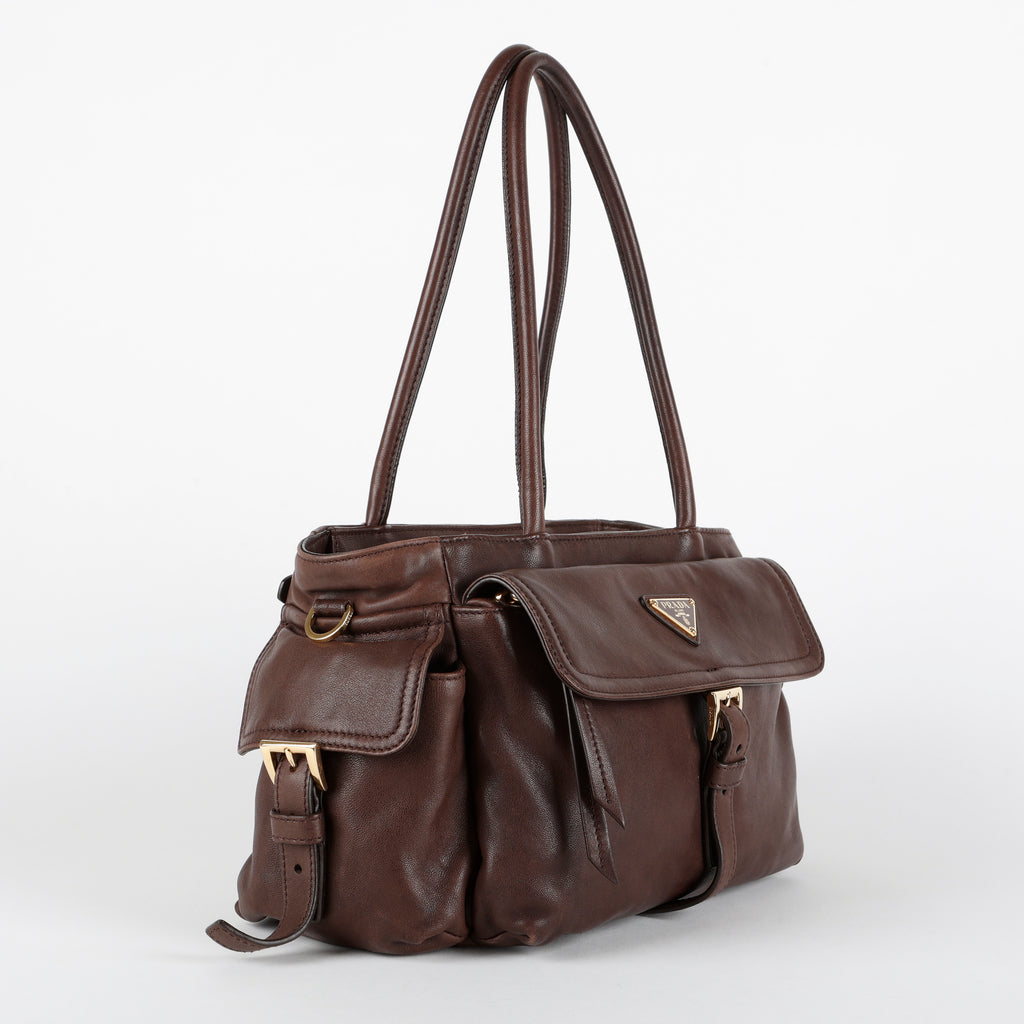 Medium Explore Tote, Brown Nappa Calfskin