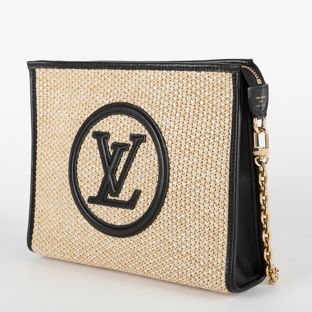 Toiletry Pouch on Chain, Raffia/Black