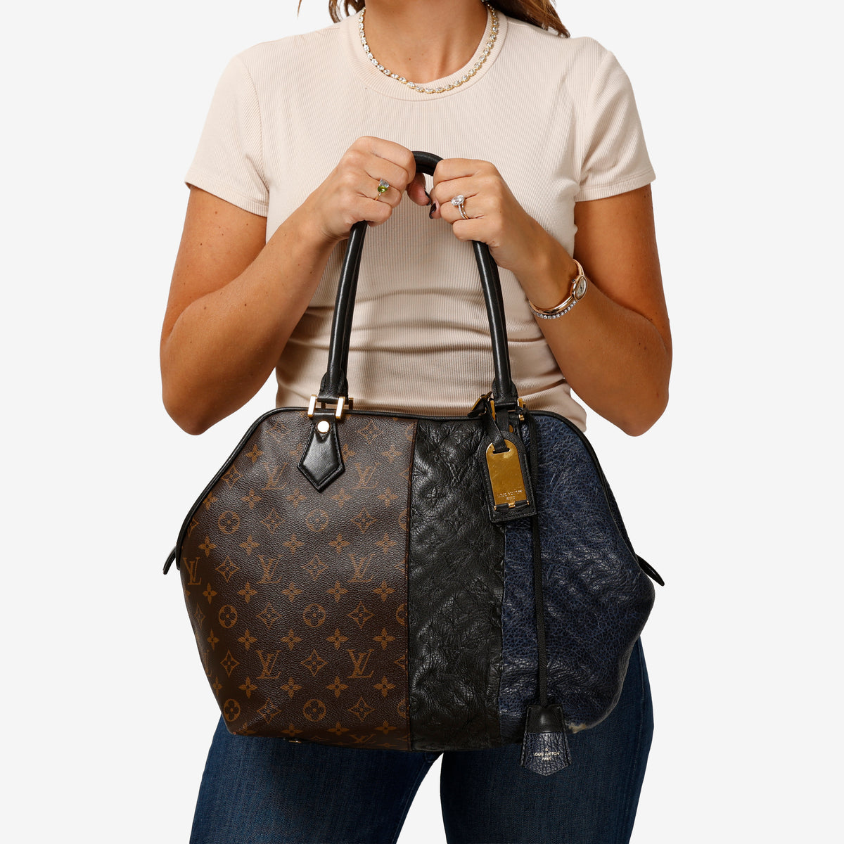 Marine Blocks Tote, Monogram Ostrich