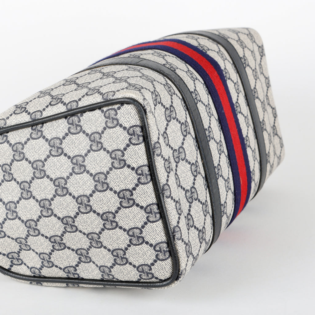 Sherry Line Boston Bag, Navy Coated Canvas
