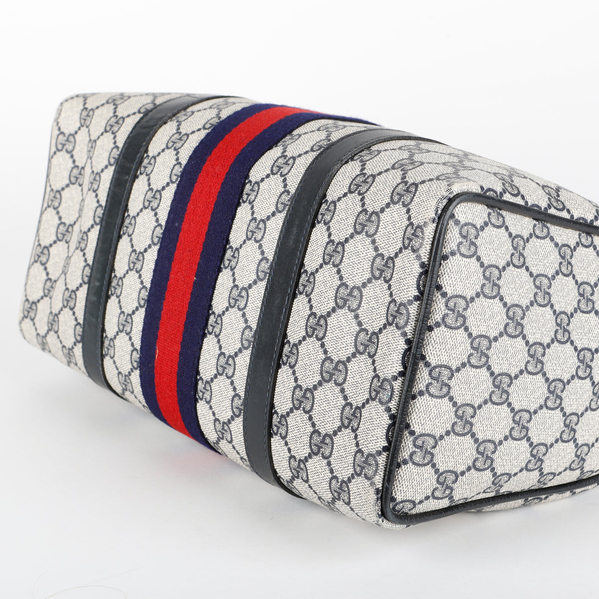 Sherry Line Boston Bag, Navy Coated Canvas