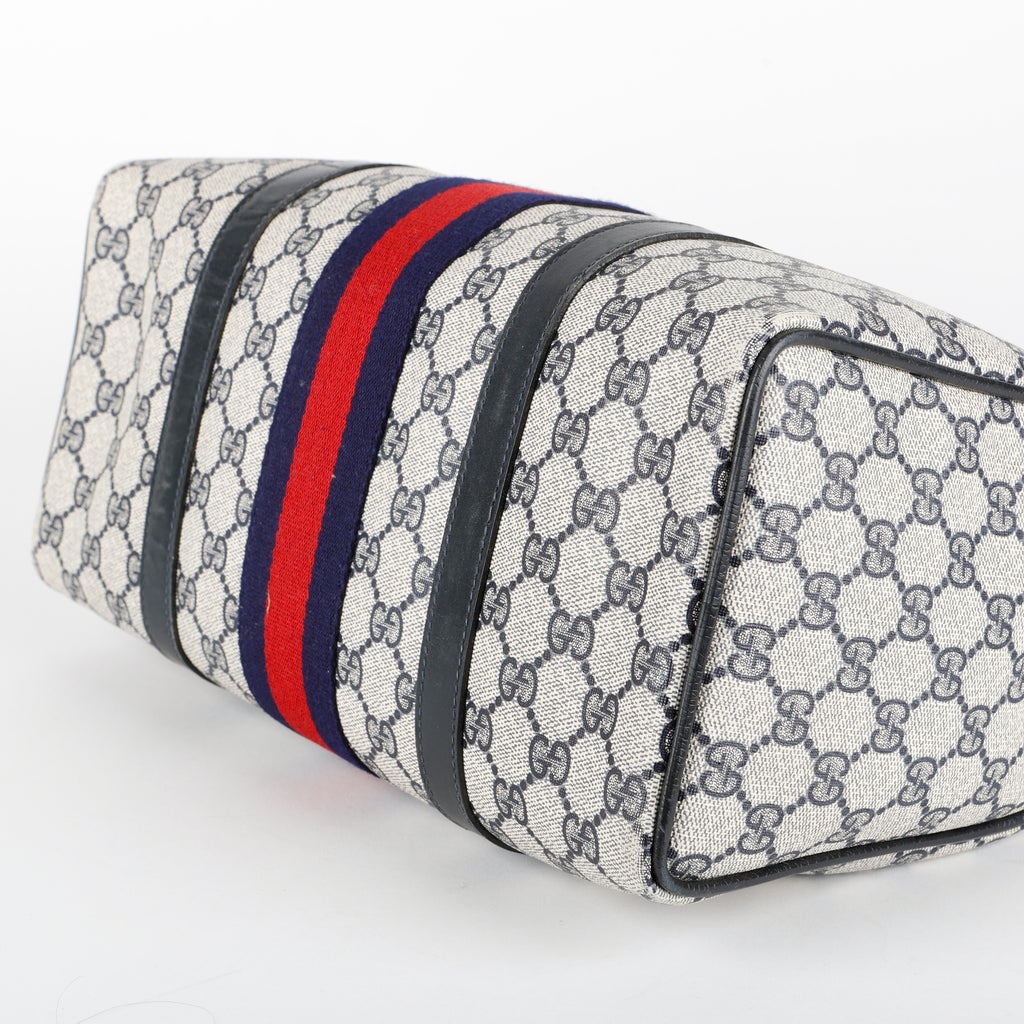 Sherry Line Boston Bag, Navy Coated Canvas
