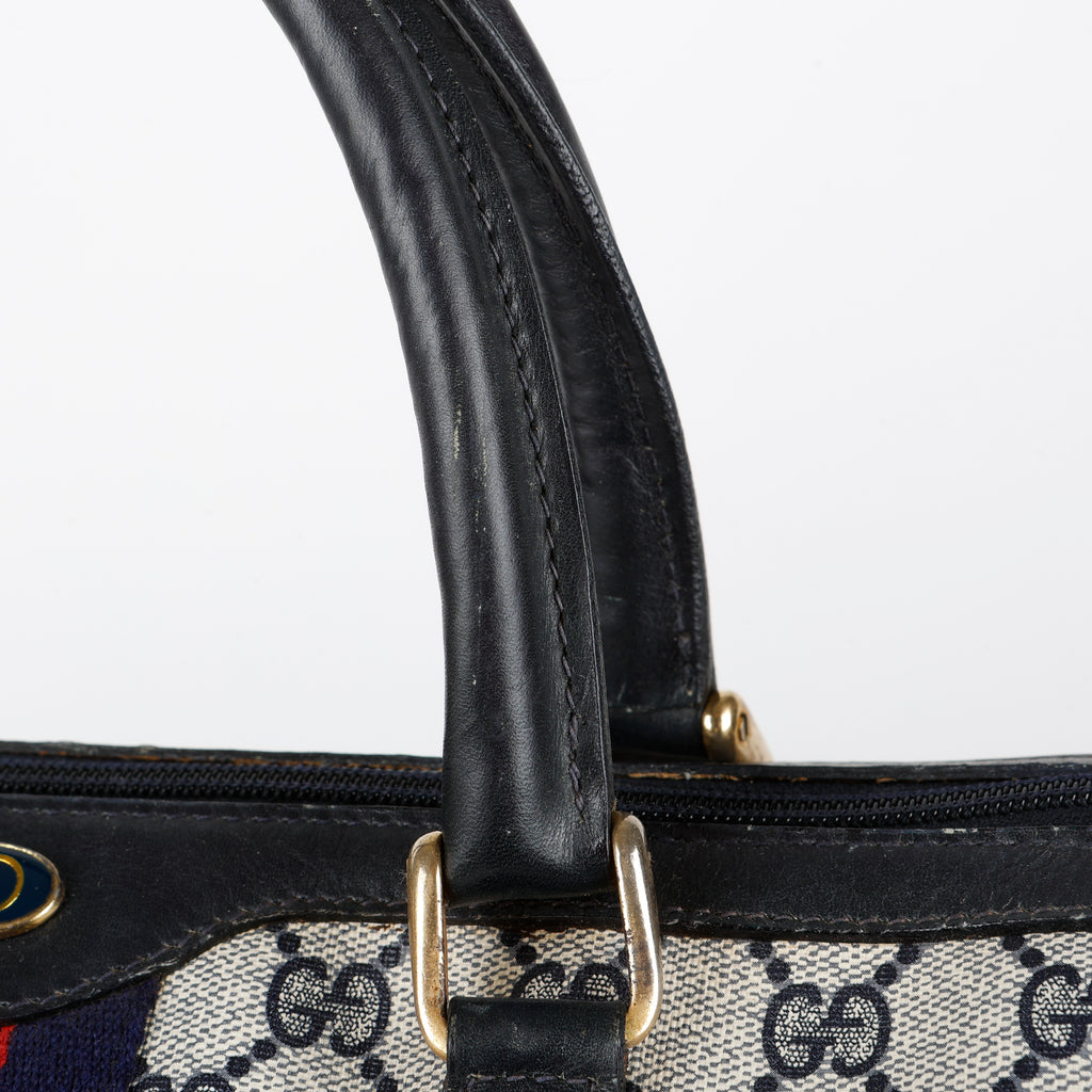 Sherry Line Boston Bag, Navy Coated Canvas
