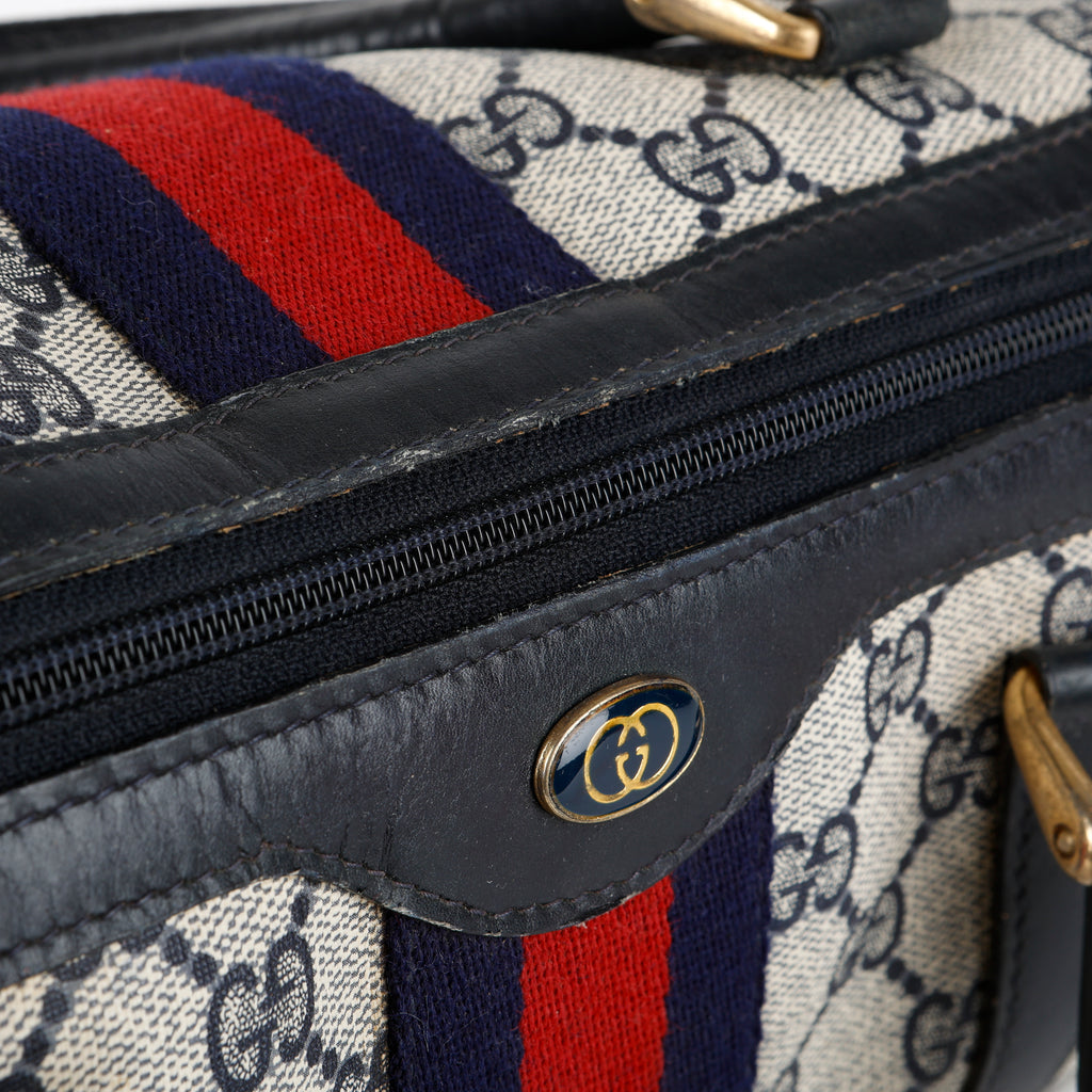 Sherry Line Boston Bag, Navy Coated Canvas
