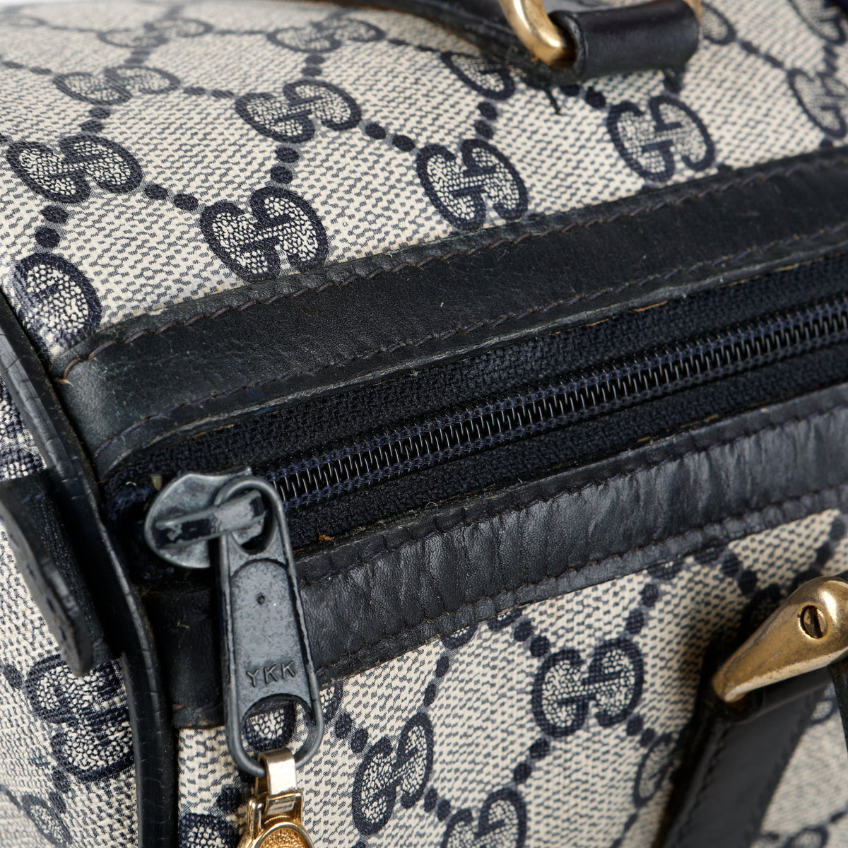 Sherry Line Boston Bag, Navy Coated Canvas