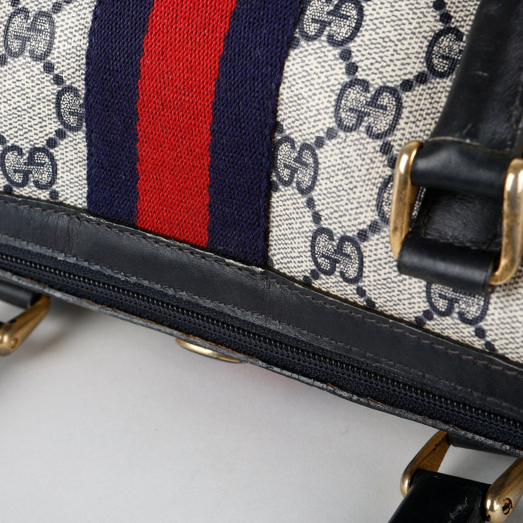 Sherry Line Boston Bag, Navy Coated Canvas