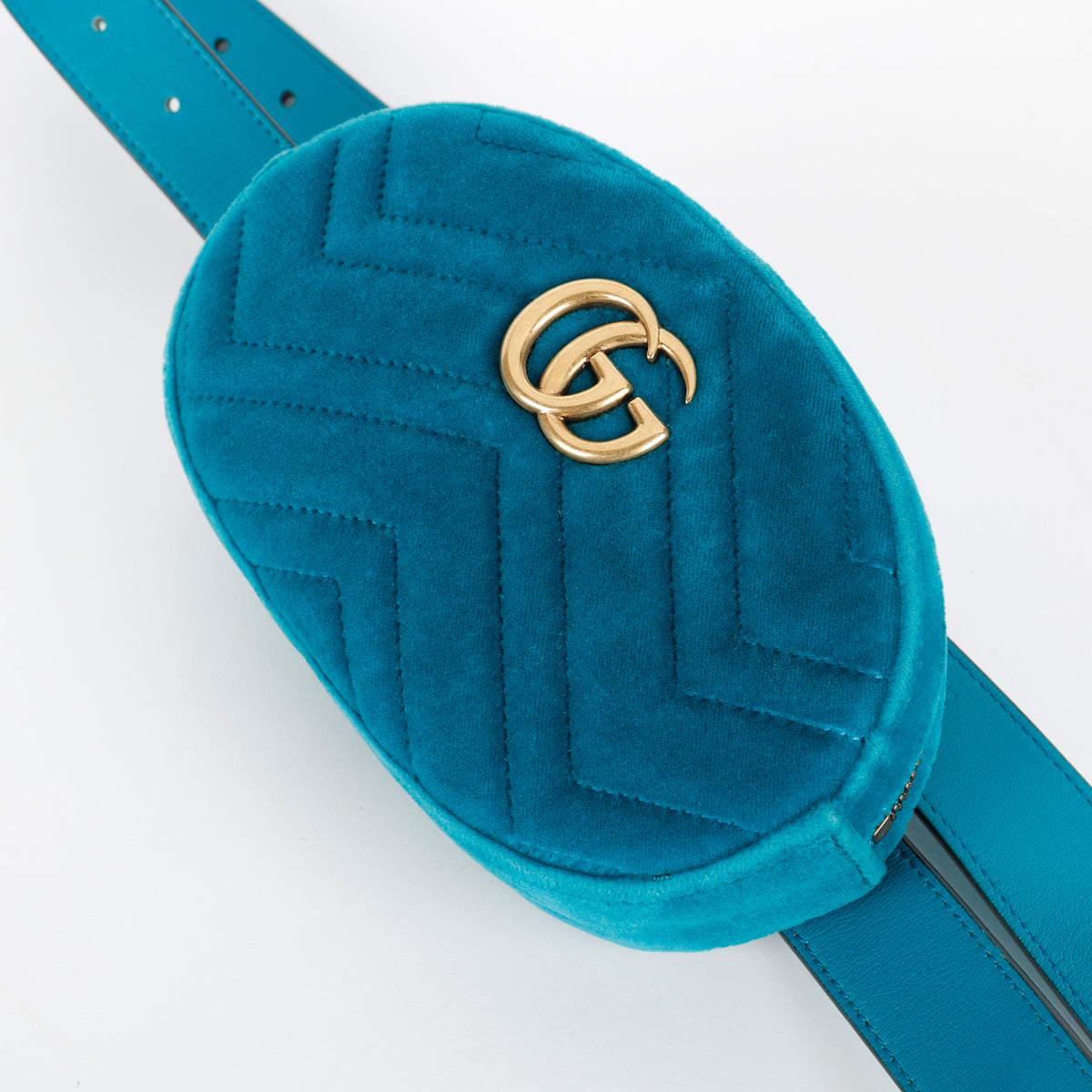GG Marmont Belt Bag, Teal Velvet (Size 95)