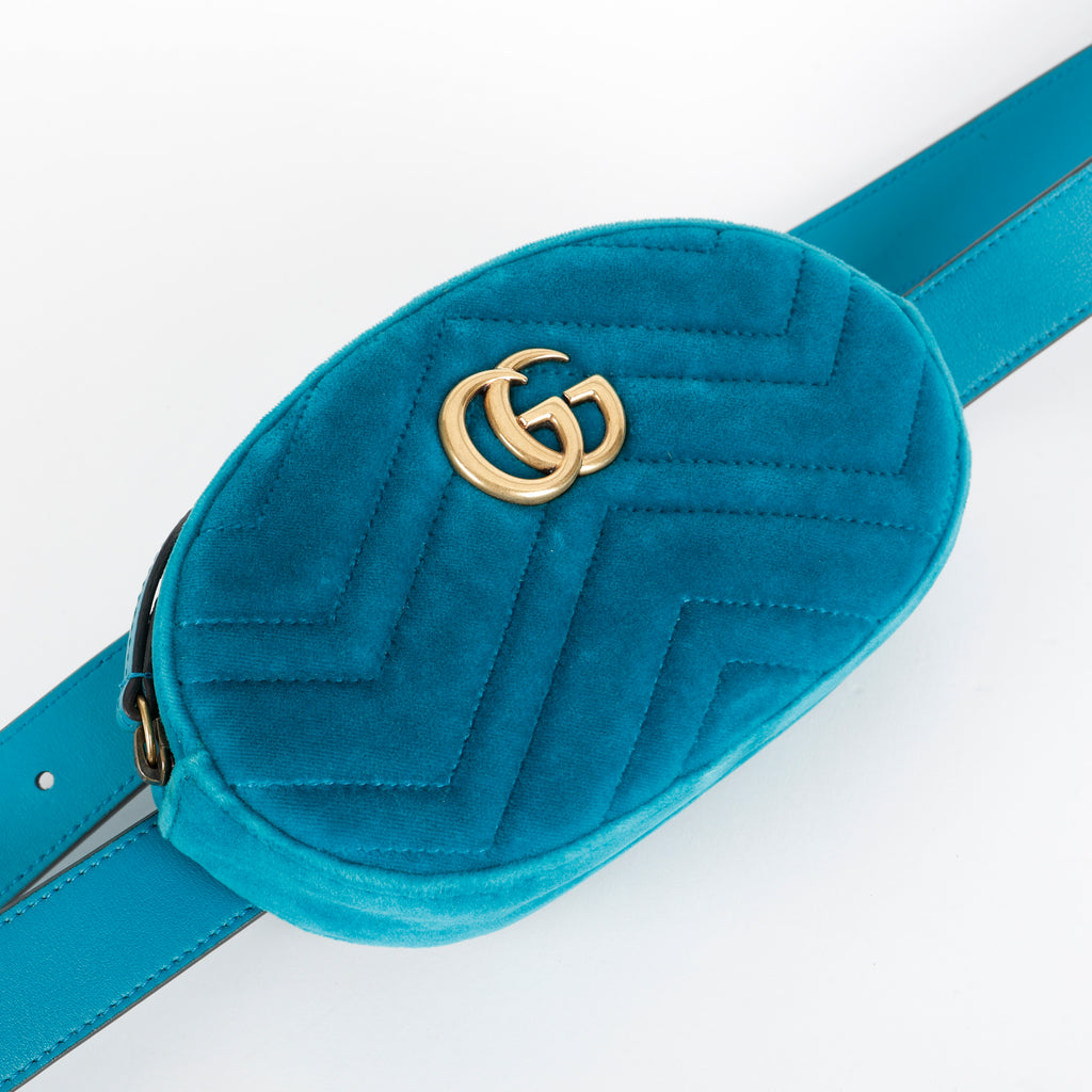 GG Marmont Belt Bag, Teal Velvet (Size 95)