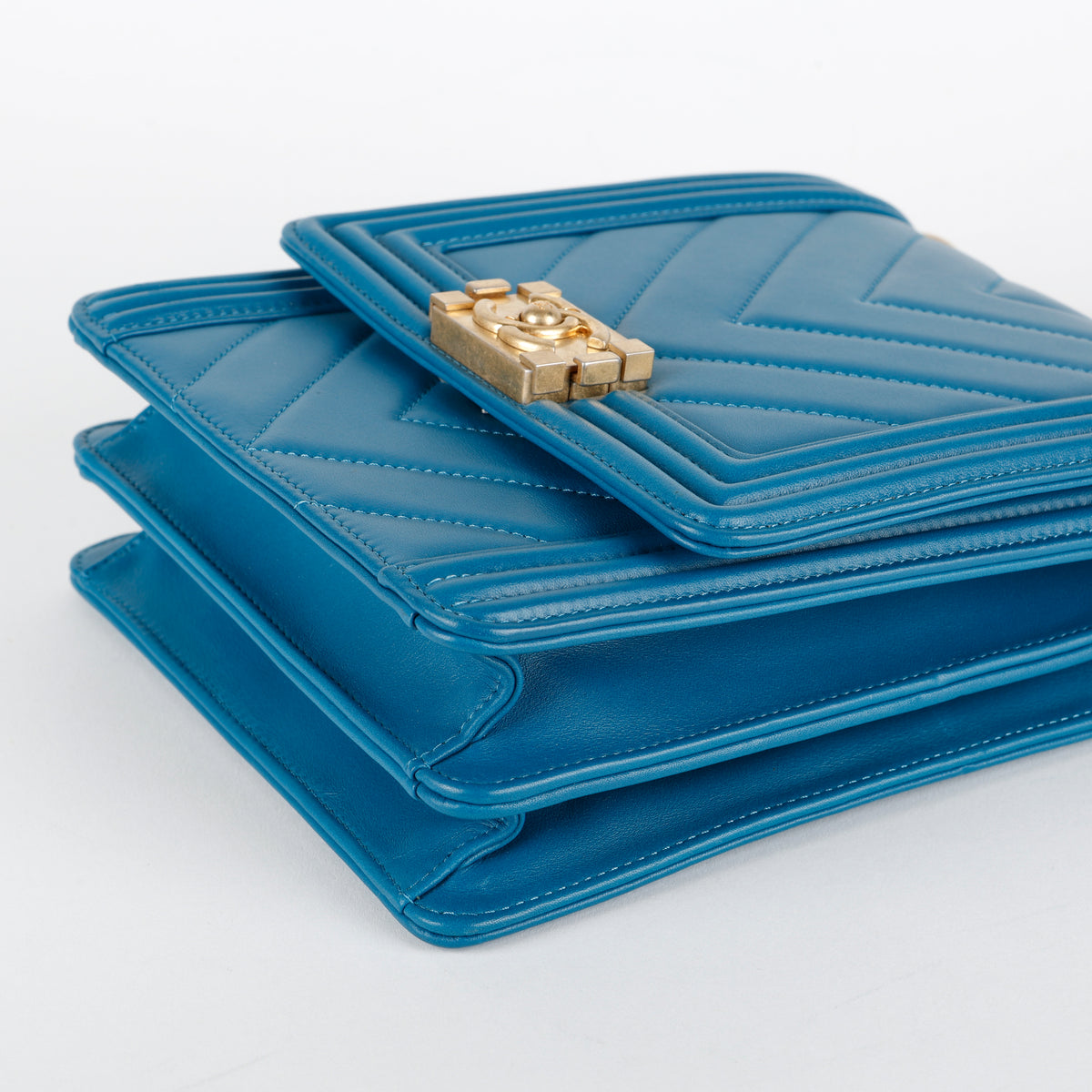 North South Boy Bag, Teal Blue Lambskin