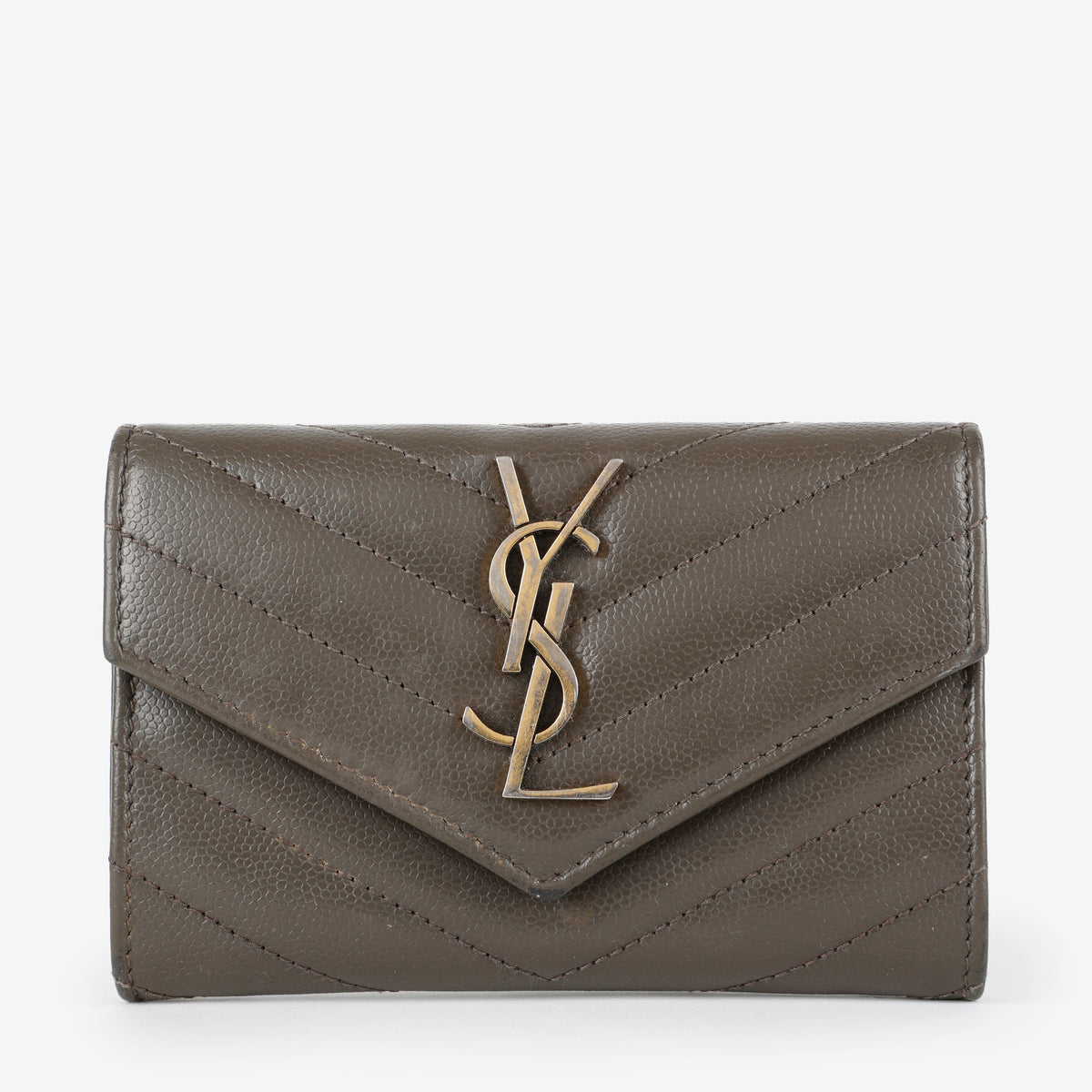 Small Envelope Wallet, Grey Pebble Grain de Poudre