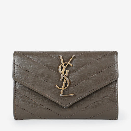 Small Envelope Wallet, Grey Pebble Grain de Poudre
