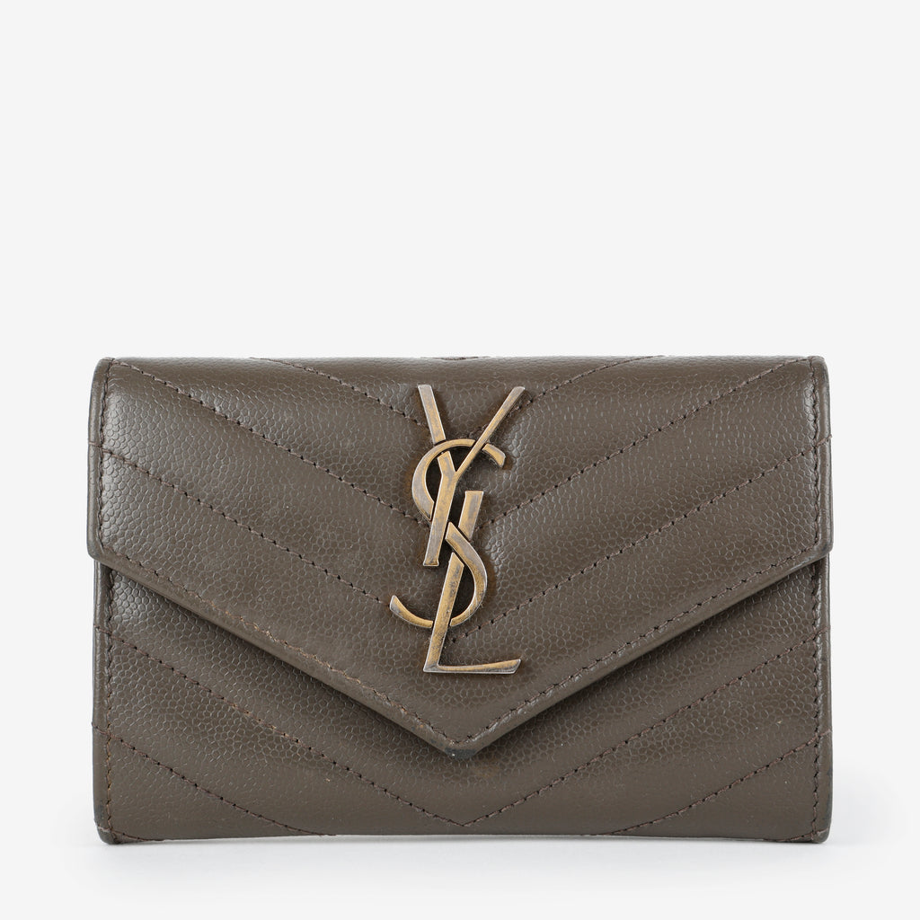 Small Envelope Wallet, Grey Pebble Grain de Poudre