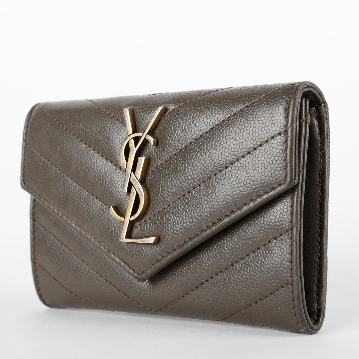Small Envelope Wallet, Grey Pebble Grain de Poudre