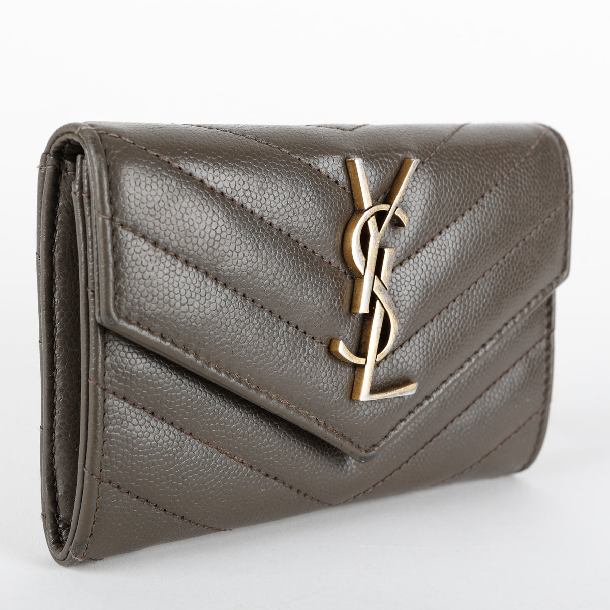 Small Envelope Wallet, Grey Pebble Grain de Poudre
