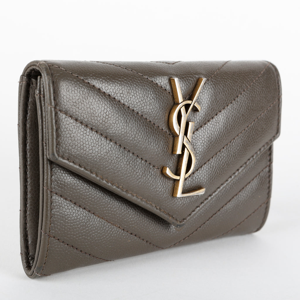 Small Envelope Wallet, Grey Pebble Grain de Poudre