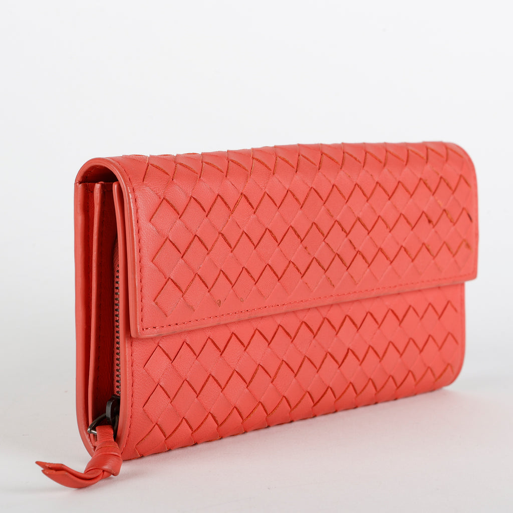 Intrecciato Continental Wallet, Coral